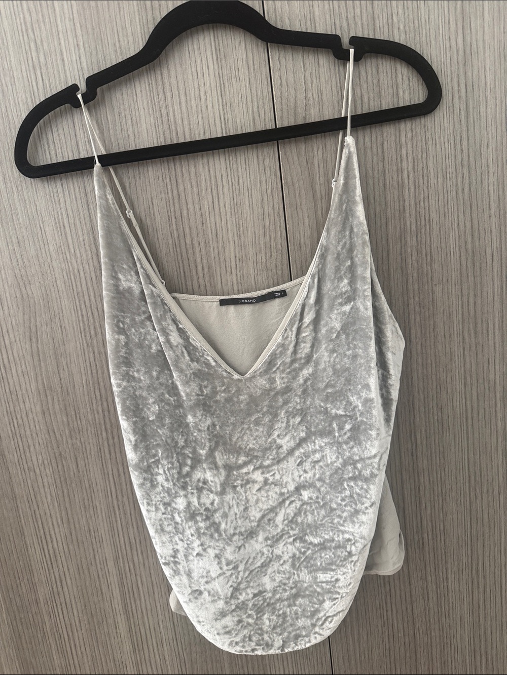 J Brand Silver Crushed Velvet V-Neck Cami